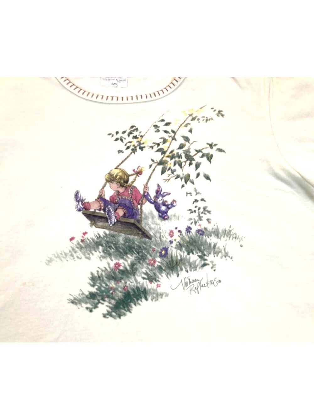 Northern Reflections VTG T-Shirt Girl Swing Flowers Bunny S